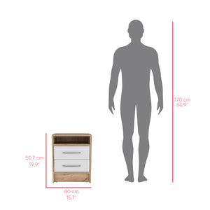 English Elm Nightstand With Two Drawers, Scandinavian Design In White & Light Oak For Modern Spaces & Storage B092123028