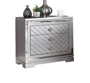 English Elm Silver Glam Nightstand with Hidden Jewelry Drawer USB Charging Port Chrome Square Knob Modern Bedroom Accent B011P165671