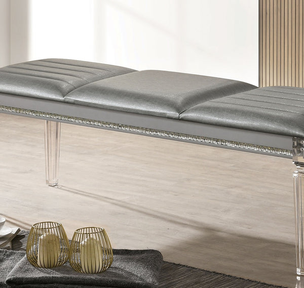 English Elm Antique Silver Princess Bench 54" Contemporary Solid Wood with Acrylic Legs, Crystal & Mirror Accents B011P165670