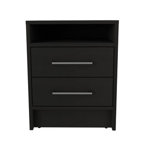 English Elm Nightstand With Two Drawers, Modern Black Wenge Finish, Sleek Design & Open Shelf For Essentials B092122922