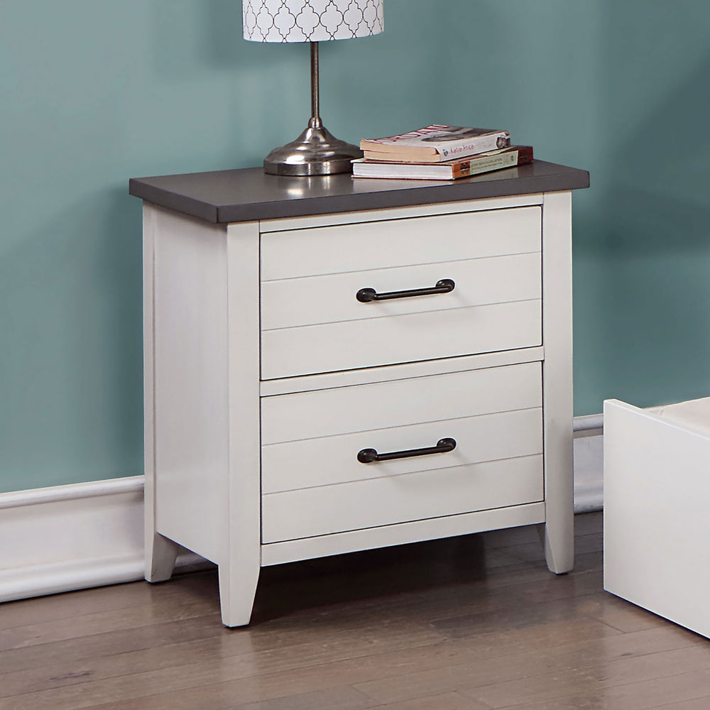 English Elm White Two-Tone Nightstand with Gray Top & Slatted Drawers, Felt-Lined, Dovetail, Mission Flair B011P165673