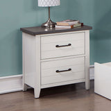 White Solid Wood Nightstand with Black Pull, 2 Drawers, Gray Top - Two Tone Finish