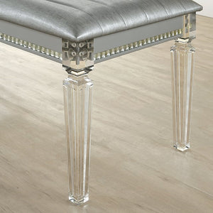 English Elm Antique Silver Princess Bench 54" Contemporary Solid Wood with Acrylic Legs, Crystal & Mirror Accents B011P165670