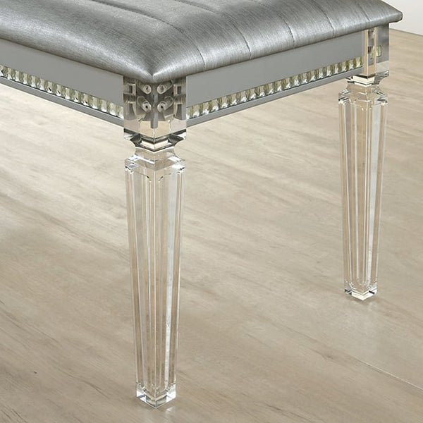 English Elm Antique Silver Princess Bench 54" Contemporary Solid Wood with Acrylic Legs, Crystal & Mirror Accents B011P165670