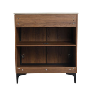 English Elm 30 LEVISTAR Bathroom Vanity with Drop-In Ceramic Sink, 2-Door Engineered Wood Cabinet, Brown, 30" W1972S00002