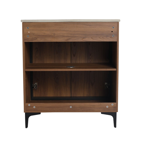 English Elm 30 LEVISTAR Bathroom Vanity with Drop-In Ceramic Sink, 2-Door Engineered Wood Cabinet, Brown, 30" W1972S00002
