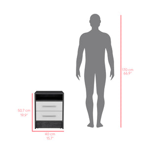 English Elm Nightstand With Two Drawers In Smokey Oak And White Finish - Modern Storage Solution For Your Bedroom B092122882