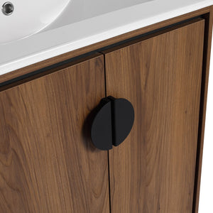 English Elm 24'' Modern Brown Bathroom Vanity with Drop-In Ceramic Sink, Engineered Wood, Soft-Close Doors, Ample Storage W1972S00001