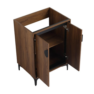 English Elm 24'' Modern Brown Bathroom Vanity with Drop-In Ceramic Sink, Engineered Wood, Soft-Close Doors, Ample Storage W1972S00001