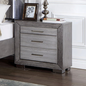 English Elm Gray Color Nightstand Bedroom 1 Piece Nightstand Solid Wood Bar Handles 3-Drawers Bedside Table Metal Bracket Legs Usb Ports