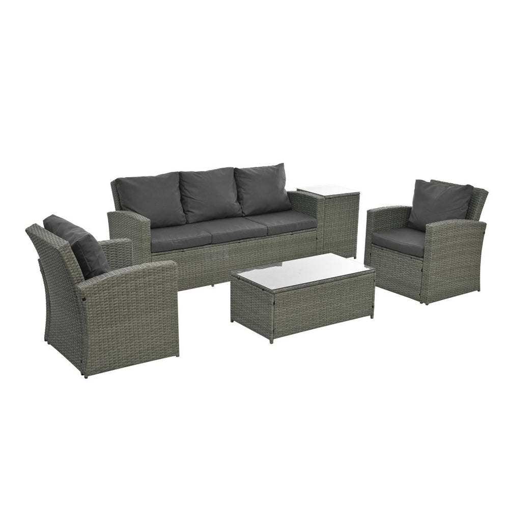 English Elm Patio 5-Piece Wicker Furniture Set With Tempered Glass Table And Cozy Cushions For Outdoor Comfort W1703S00010-GIGA