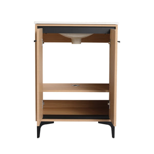 English Elm 24 Inch Oak Bathroom Vanity Base with Basin — Engineered Wood, Double-Door Storage, Minimalist Chic W1972S00003