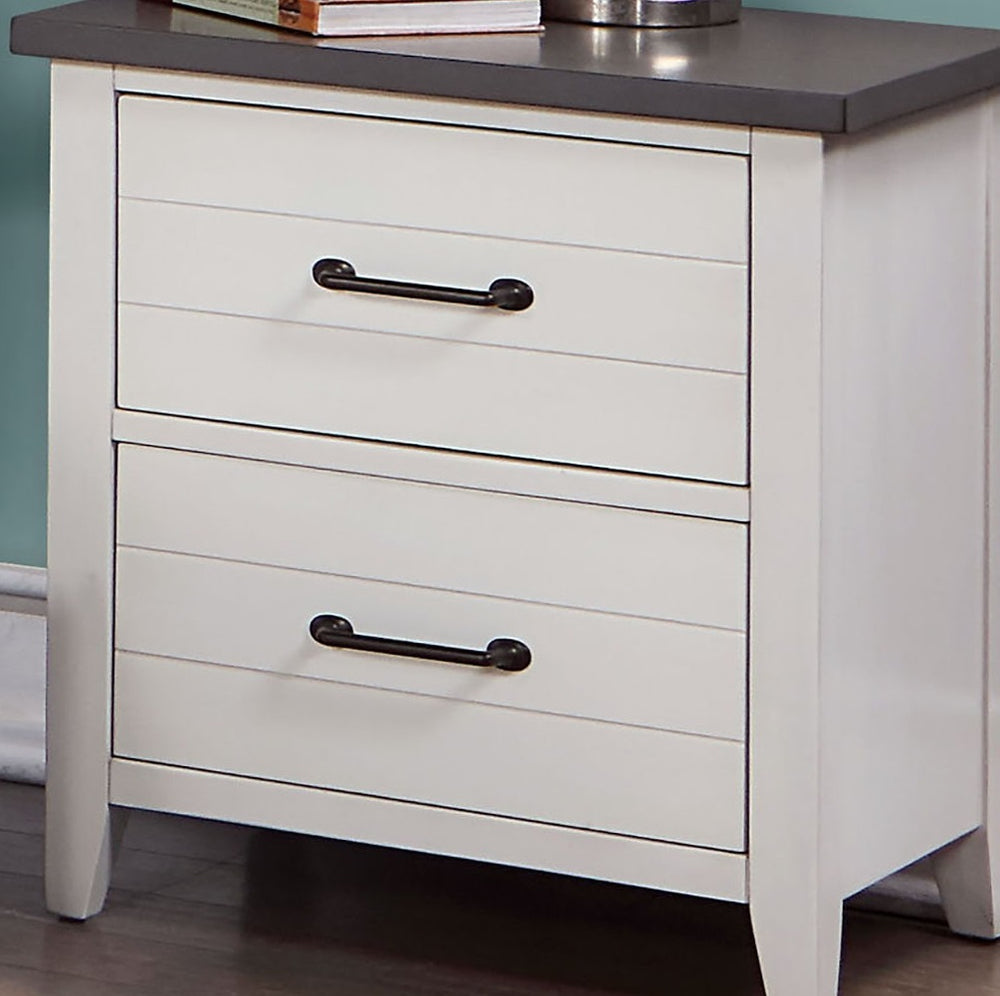 English Elm White Two-Tone Nightstand with Gray Top & Slatted Drawers, Felt-Lined, Dovetail, Mission Flair B011P165673