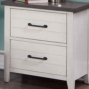 English Elm White Two-Tone Nightstand with Gray Top & Slatted Drawers, Felt-Lined, Dovetail, Mission Flair B011P165673