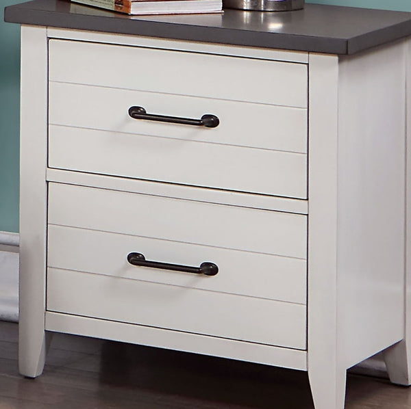 English Elm White Two-Tone Nightstand with Gray Top & Slatted Drawers, Felt-Lined, Dovetail, Mission Flair B011P165673