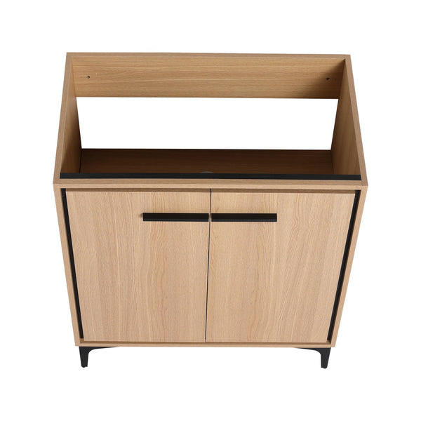 English Elm 30 Inch Oak Bathroom Vanity Base with Basin, Engineered Wood Double-Door Cabinet, Modern Storage W1972S00004