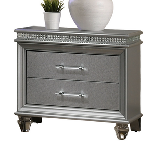 English Elm Classic Silver1 Piece Nightstand Only Contemporary Solid Wood 2-Drawers Felt-Lined Top English Dovetail Acrylic Legs & Pull Handle