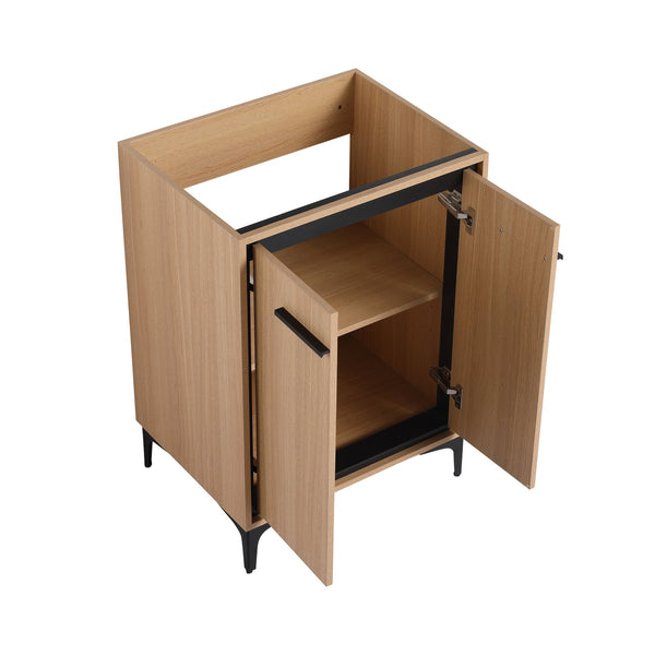 English Elm 24 Inch Oak Bathroom Vanity Base with Basin — Engineered Wood, Double-Door Storage, Minimalist Chic W1972S00003