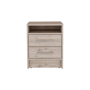 English Elm Nightstand With Two Drawers And Open Shelf - Stylish Light Gray Storage Solution For Modern Bedrooms B092122923