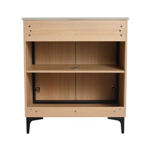 English Elm 30 Inch Oak Bathroom Vanity Base with Basin, Engineered Wood Double-Door Cabinet, Modern Storage W1972S00004