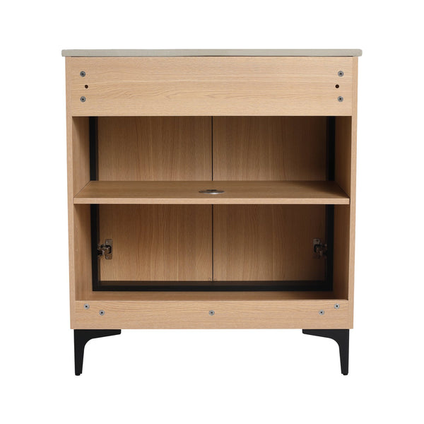 English Elm 30 Inch Oak Bathroom Vanity Base with Basin, Engineered Wood Double-Door Cabinet, Modern Storage W1972S00004