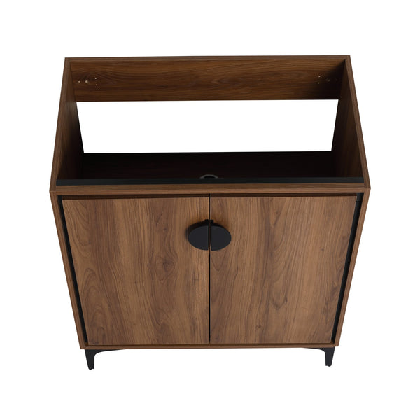 English Elm 30 LEVISTAR Bathroom Vanity with Drop-In Ceramic Sink, 2-Door Engineered Wood Cabinet, Brown, 30" W1972S00002