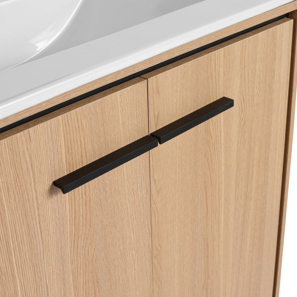 English Elm 30 Inch Oak Bathroom Vanity Base with Basin, Engineered Wood Double-Door Cabinet, Modern Storage W1972S00004