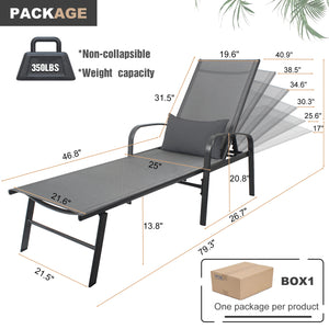 English Elm 2 Pieces Set Outdoor Patio Lounge Gray with Pillow – Teslin Waterproof Recliner, 5-Position Steel Frame, Lumbar Support W400S00035