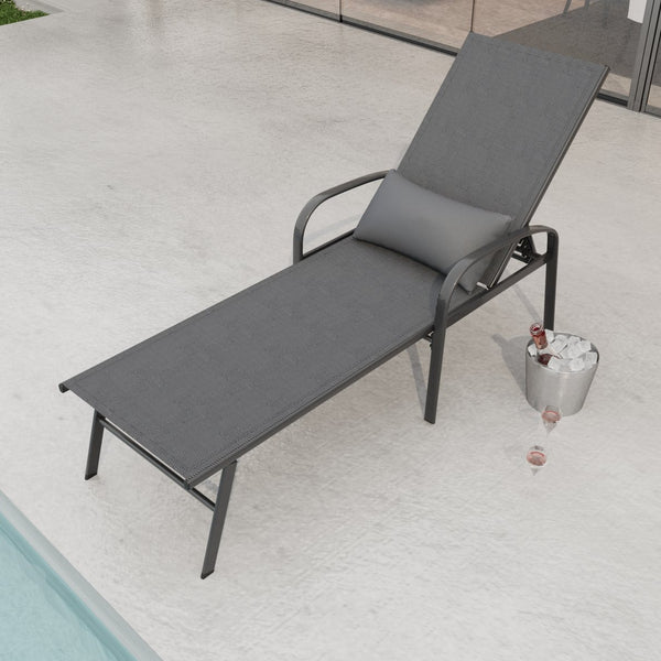 English Elm Outdoor Patio Swimming Pool Lounge Gray Teslin Fabric Recliner with Lumbar Pillow, 5-Position Comfort W400P151850