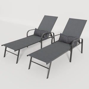 English Elm 2 Pieces Set Outdoor Patio Lounge Gray with Pillow – Teslin Waterproof Recliner, 5-Position Steel Frame, Lumbar Support W400S00035