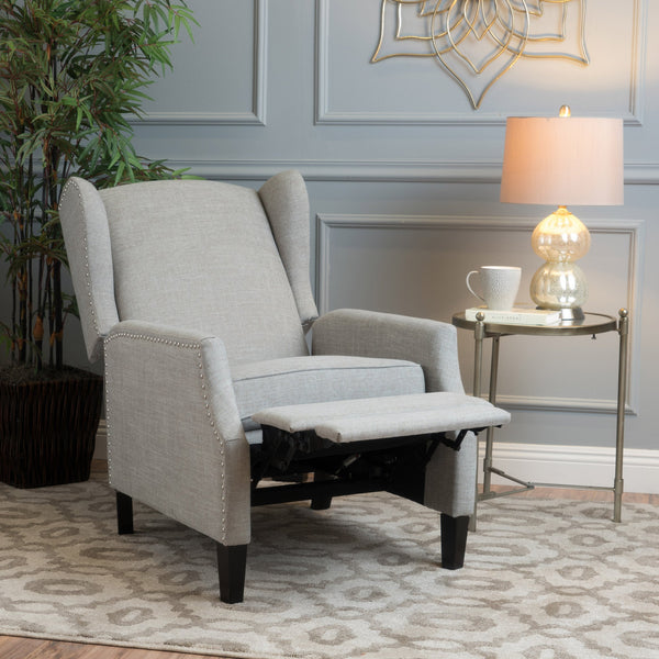 English Elm Christopher Knight Home® - Pushback Recliner Chair with Nailhead Trim and Wingback Design, Plush Fabric Comfort for Living Rooms Grey 60760.00GRYMOSS