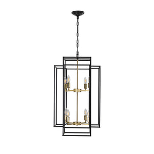 English Elm (Same As W1340142524/L1018-G) 18" Modern 8-Light Black Gold Geometric Pendant Chandelier For Stylish Spaces W1340P206664