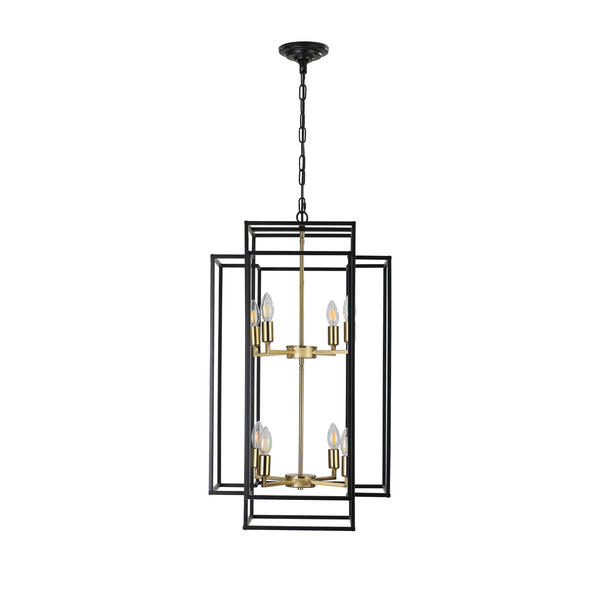 English Elm (Same As W1340142524/L1018-G) 18" Modern 8-Light Black Gold Geometric Pendant Chandelier For Stylish Spaces W1340P206664