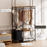 Hearth and Haven Portable Wardrobe Clothes Rack, Freestanding Clothing Rack with Bottom Mesh Storage Rack, Multi-Functional Bedroom Clothing Rack with Premium Oxford Cloth Storage Bag, Black+Brown W757134231
