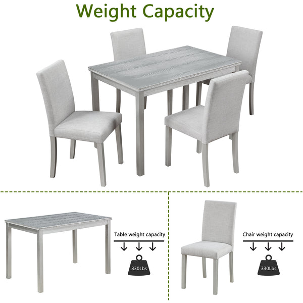 English Elm 5 Piece Elegant Wooden Dining Set With Crystal Accents, Rectangular Table & 4 Comfortable Chairs W1998S00048