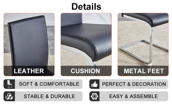 English Elm Modern PU Faux Leather Dining Chair Set – Sleek High-Back Upholstered Side Chairs for Kitchen, Office, Patio, Vanity (4) Black W1151P145210