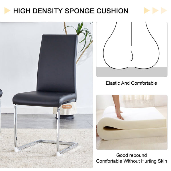 English Elm Modern PU Faux Leather Dining Chair Set – Sleek High-Back Upholstered Side Chairs for Kitchen, Office, Patio, Vanity (4) Black W1151P145210