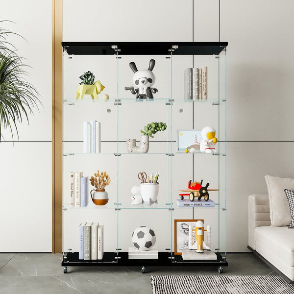 English Elm Glass Display Cabinet With 4 Shelves - Elegant Black Curio For Living Room, Office, Quick Setup! W1806S00019