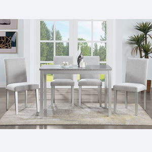 English Elm 5 Piece Elegant Wooden Dining Set With Crystal Accents, Rectangular Table & 4 Comfortable Chairs W1998S00048