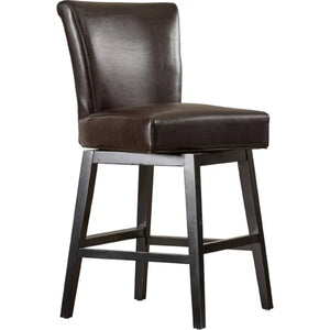 English Elm Christopher Knight Home® - 28-inch Modern PU Leather Swivel Counter Stool with Round Seat, Dark Brown, 41"H, Easy Wipe Clean Finish 57178.00PU