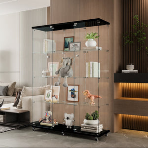 English Elm Glass Display Cabinet With 4 Shelves - Elegant Black Curio For Living Room, Office, Quick Setup! W1806S00019