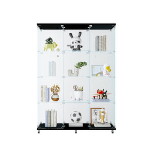 English Elm Glass Display Cabinet With 4 Shelves - Elegant Black Curio For Living Room, Office, Quick Setup! W1806S00019