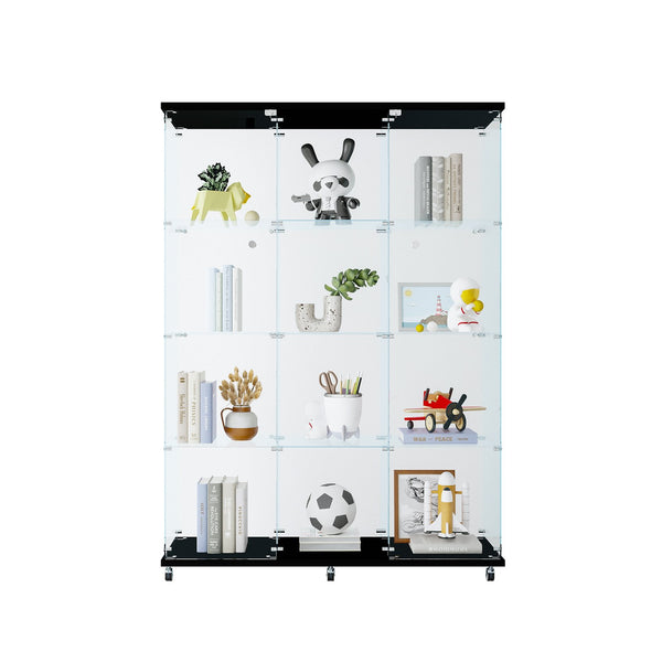 English Elm Glass Display Cabinet With 4 Shelves - Elegant Black Curio For Living Room, Office, Quick Setup! W1806S00019