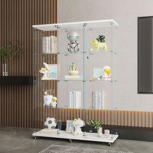 English Elm Glass Display Cabinet With 4 Shelves - Elegant Curio For Living Room, Office, Or Bedroom, Black Finish W1806S00020