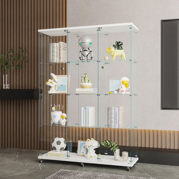 English Elm Glass Display Cabinet With 4 Shelves - Elegant Curio For Living Room, Office, Or Bedroom, Black Finish W1806S00020