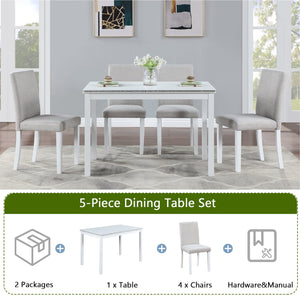 English Elm 5 Piece Wooden Dining Set - Elegant Rectangular Table & 4 Upholstered Chairs With Crystal Accents W1998S00049