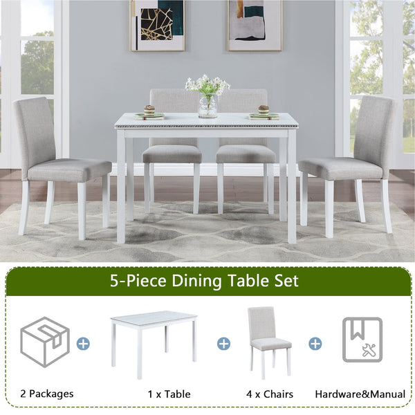 English Elm 5 Piece Wooden Dining Set - Elegant Rectangular Table & 4 Upholstered Chairs With Crystal Accents W1998S00049