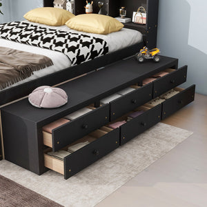 English Elm Full Bed With Stylish Bookcase Headboard, Under-Bed Drawers & Bed-End Storage Case In Espresso Finish W504S00128