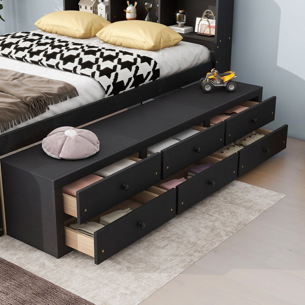 English Elm Full Bed With Stylish Bookcase Headboard, Under-Bed Drawers & Bed-End Storage Case In Espresso Finish W504S00128