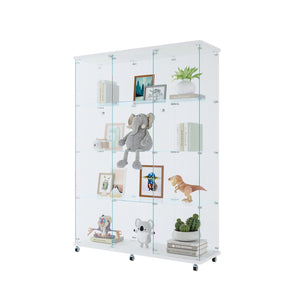 English Elm Glass Display Cabinet With 4 Shelves - Elegant Curio For Living Room, Office, Or Bedroom, Black Finish W1806S00020